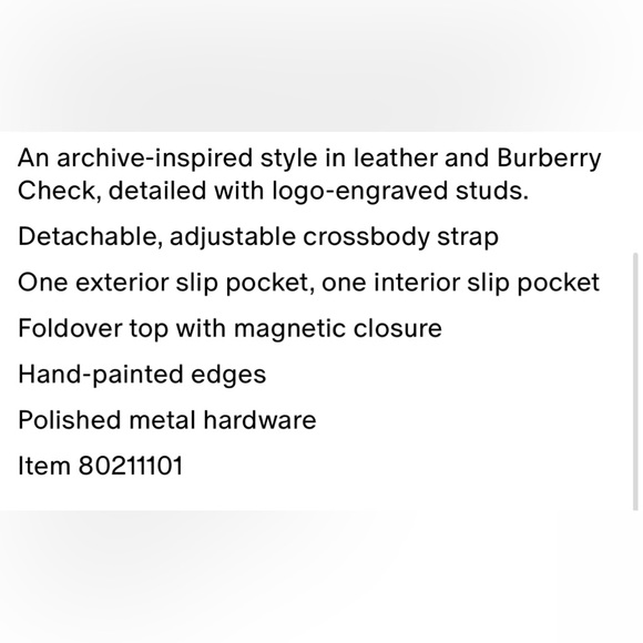 New!! Burberry Note Medium Leather Vintage Check Crossbody Bag - Picture 11 of 13